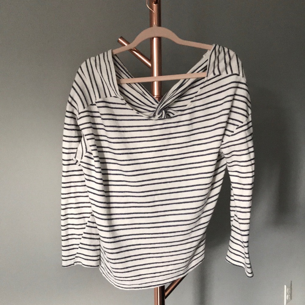 EUC Navy & white striped LUSH sweater w/ knot back